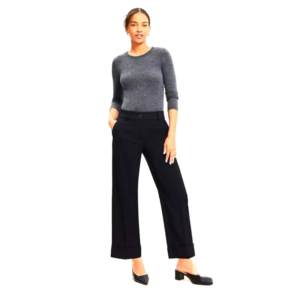 NWT | LOFT | Straight Cropped Cuff Pant in Twill | Size: 6 | Black
